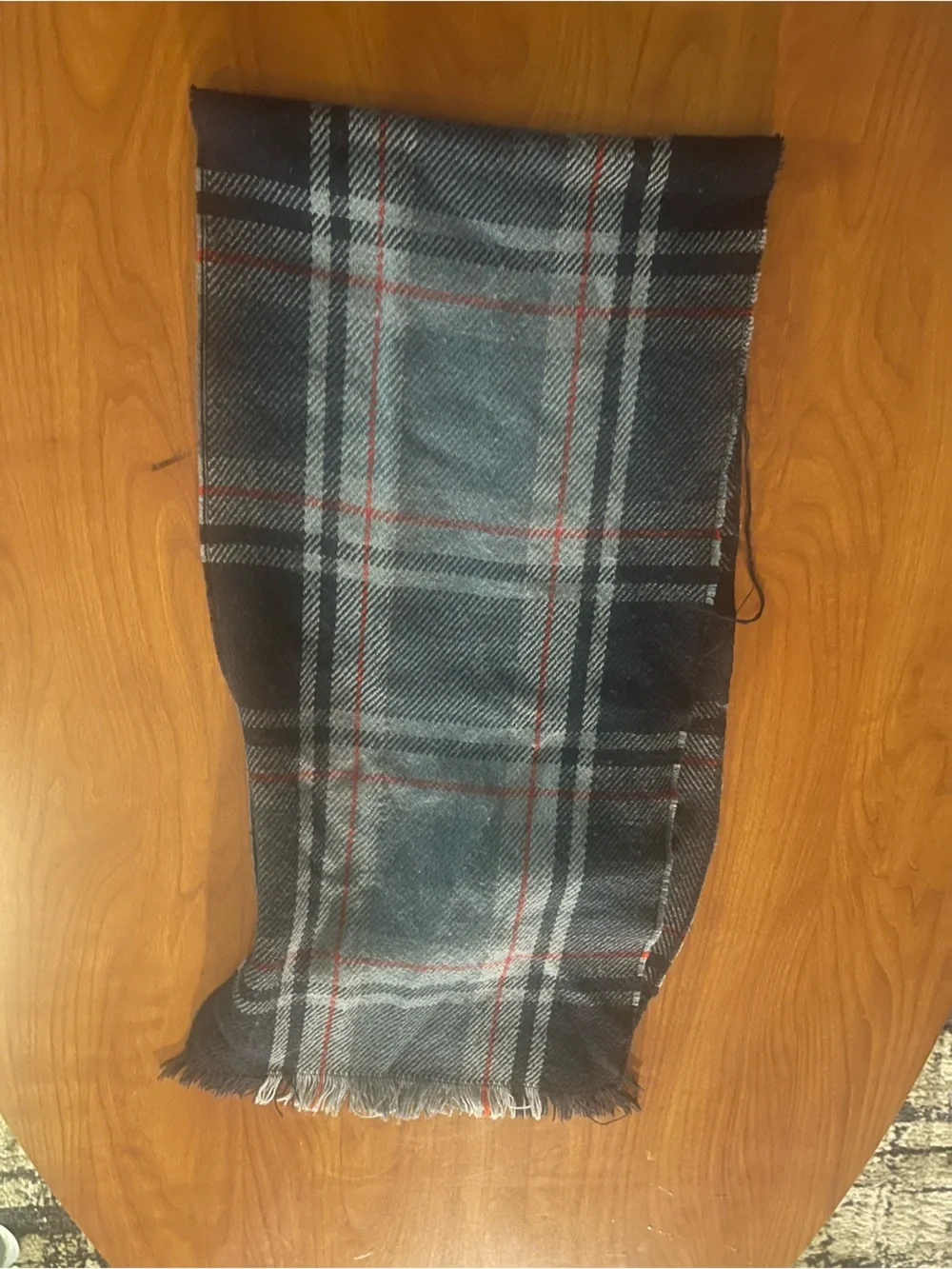Men's Plaid Wool-Blend Scarf - Gray/Black with Red Accent